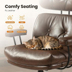 Home Office Desk Chair, Mid-Century Modern Office Chair with Adjustable Lumbar Support, Thickened Cushion Executive Desk Chair with 360 Rolling Swivel for Meeting Game Study Room(Coffee)