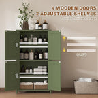 Nuturelly Bathroom Floor Storage Cabinet, Bathroom Organizers and Storage with Top Board & Metal Handles for Kitchen, Green