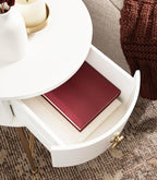 Kate and Laurel Decklyn Decorative Glam Round Side Table, 14 x 14 x 24, White and Gold, Modern Circle Living Room Table with Pull Drawer for Useful Storage