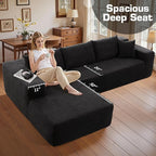 106" Cloud Sectional Couch with Chaise Lounge,L Shaped Modular Modern Sofa,Comfy Corduroy Fluffy Sofa with Deep Seat,No Assembly Required Couch for Living Room(Left,Stripe Corduroy,Black)