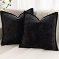 Black Decorative Throw Pillow Covers 24x24 Inch Set of 2 Cozy Soild Chenille Cushion Cases Soft Textured Square Couch Pillows Cover Boho Accent Farmhouse Pillowcases for Sofa Bed