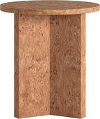 Henn&Hart 20" Scandinavian Round Wooden End Table, Side Table, Nightstand with X-Base for Living Room, Office, Family Room, or Bedroom, Honey Burl
