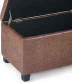 SIMPLIHOME Dover 36 inch Wide Contemporary Rectangle Storage Ottoman Bench in Distressed Umber Brown Vegan Faux Leather, Assembled, For the Living Room, Entryway and Family Room