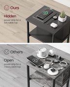 VASAGLE Side Table with Charging Station, 3-Tier End Table with USB Ports and Outlets, Nightstand for Living Room, Bedroom, 11.8 x 13.4 x 22.8 Inches, Plug-in Series, Black