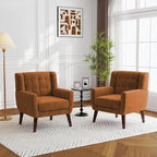 Lumibee Accent Chairs Set of 2, Velevet Fabric Armchairs for Living Room, Comfy Upholstered Arm Chairs Tufted for Indoor Bedroom Office Room (Orange Velvet)