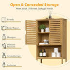 Over-The-Toilet Storage Shelf with Doors, Bathroom Freestanding Bamboo Organizer Space Saver with Adjustable Shelf, Natural