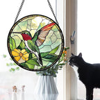 Stained Glass Window Hanging, Green Hummingbird Sun Catcher for Door Home Decor, Birds Suncatcher Christmas Mother's Day Birthday Gifts for Bird Lovers Women Men Mom and Nana 9.8 in