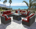 NICESOUL 9 Piece Plus Size Outdoor Patio Conversation Set with Firepit Natural Gas/Propane, 29.3'' High Back Modular Sectional Sofa Sets, Heavy Duty Backyard Furniture, 2 Color Cushion Red & Grey