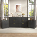 3-Piece Modern Bedroom Furniture Set, Wide 7-Drawer Dresser & 2-Drawer Nightstands Set of 2, Natural Wood Dresser and Nightstand Sets for Bedroom, Hallway, Black