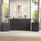 3-Piece Modern Bedroom Furniture Set, Wide 7-Drawer Dresser & 2-Drawer Nightstands Set of 2, Natural Wood Dresser and Nightstand Sets for Bedroom, Hallway, Black
