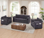 Sofa Set for Living Room Corduroy Couch Sets 3 Seater and Single Chair, Sofas for Apartment and Small Spaces .(Grey, Sofa Set)