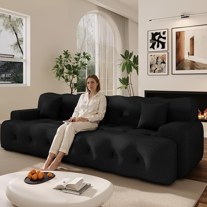 114'' Oversized Sectional Couches for Living Room Boneless Modular Sectional Sofa Plush Cloud Modular Couch Modern Sectionals with Deep Seat, No Assembly Required, 3 Seater, Black