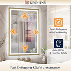 Keonjinn 42” x 36” LED Bathroom Mirror with Frontlit & Backlit, Gold Metal Framed Beveled Edge Mirror for Wall, LED Mirror with Anti Fog, Stepless 3-Color Temperature, UL-Listed LED Driver