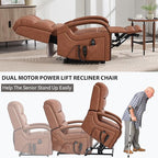 Dual Motor Recliner Lift Chair with Heat and Massage, Heavy Duty Leather Power Lift Recliner Chair Idea Gifts for Seniors, Stand Assistance, Orange