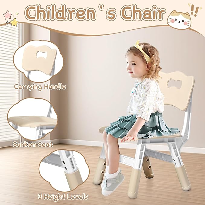 Adjustable Kids Table Chairs Set – Graffiti Desktop, Multi-Activity Height-Adjustable Toddler Study Desk for Ages 3-8 – Ideal for Home, Classroom, Daycare (B-Brown, 2 Chairs-31.5" L x 23.6" W)