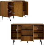 NTC Veil Sideboard with 2 Doors and 3 Drawers, Buffet Cabinet with Vertical Groove Design and Metal Legs, Storage Cabinet for Living Room, and Entryway, Effortless Assembly - Rustic Oak
