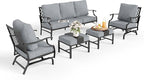 Patio Furniture Set 5 pcs, Outdoor Patio Furniture, 3-Seat Sofa, 2 Rocking Chairs, 2 Ottomans and 5.75" Extra Thick Cushion, Patio Conversation Set for Garden Backyard Deck,Grey
