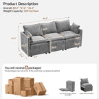 80" Cloud Modular 3 Seater Sofa with Storage, Modern Upholstered Storage Sofa Couch Deep Seat, Sectional Sofa Chenille Comfy Couch with Armrests for Living Room, Small Space, Light Grey