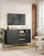 VASAGLE Buffet Cabinet with Storage, Sideboard, Kitchen Cabinet with Drawers, Adjustable Shelf, Fluted Drawer Front, for Living Room, Modern, Ink Black UBBC691B01