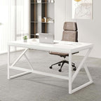 HSH White Computer Desk, Modern Wood Home Office Desk, PC Desk for Executive Work Writing Study Gaming Student Bedroom, Farmhouse Simple Wooden and Metal Computer Table Workstation, White Oak 55 Inch