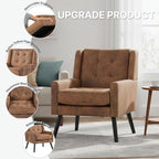 Mid-Century Modern Accent Chair Set of 2, Plush Suede Fabric with Button Tufted High Back & 5" Thick Cushion, High Comfort Reading Chair for Living Room, Bedroom, Office (Brown)