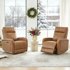 Watson & Whitely Power Recliner Chairs for Adults, Zero Wall Recliners W Power Headrest Type-C Charger, Small Faux Leather Home Theater Seating for Living Room & RV, Cognac Brown