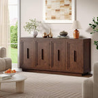 ONBRILL 63 Inches Sideboard Buffet Cabinet with Storage, 4 Doors Large Storage Cabinets with Adjustable Shelves, Modern Sideboard for Kitchen, Living Room, Entryway, Dark Walnut