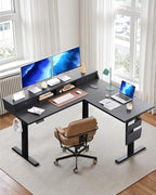 ErGear L Shaped Electric Standing Desk, 63" Ergonomic Corner Height Adjustable Desk with Drawers, Sit Stand Computer Table with Storage for Work Office Home, Black