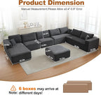 Modular Sectional Cloud Couch for Living Room,Modern Boneless Couche Set with Plush Corduroy,Comfy Floor Sofa with Memory Foam,Stupendous U Shaped Sofa with Ottoman,No Assembly Required,Grey
