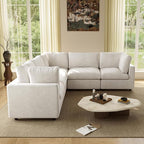 WJShome V Shaped Sectional Couch 100 Inch 5-Seater Modern Modular Sofa,Chenille Deep Seat Couches for Living Room, Bedroom and Apartment，Beige