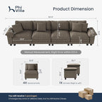 PHI VILLA Cloud Modular Couches Sets, 157.5" Sectional Sofa with Upholstered Deep Seat, 4-Seater Long Couches for Living Room Apartment, Chenille Fabric, Smoky Grey