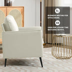 YISHENG Mid-Century Modern Living Room Accent Chairs Set of 2 - Oversized Faux Leather Armchairs with Removable Cushions & Metal Legs, Comfortable Sofas for Office/Lounge/Bedroom/Reception,Cream