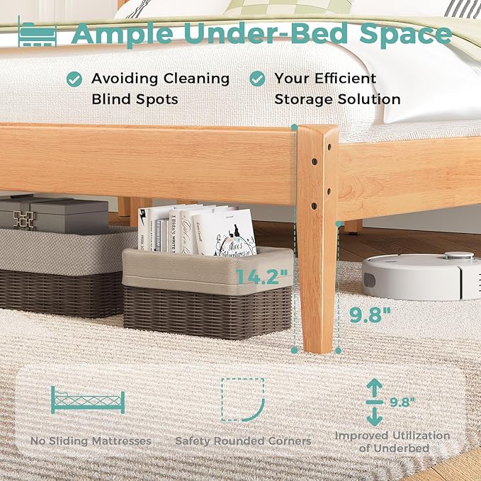 Solid Wood Full Bed Frame, Farmhouse Platform Bed with Ladder Headboard, Malaysian Oak Platform Bed Frames with Wood Foundation, Noise-Free, Easy Installation, Full Size, Rustic Pine