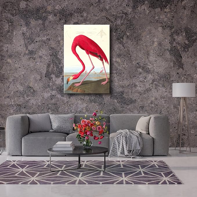 Wieco Art Canvas Print Wall Art American flamingo by John James Audubon The Birds of America Reproductions Art Print Picture Artwork for Living Room Bedroom Home Kitchen Decorations