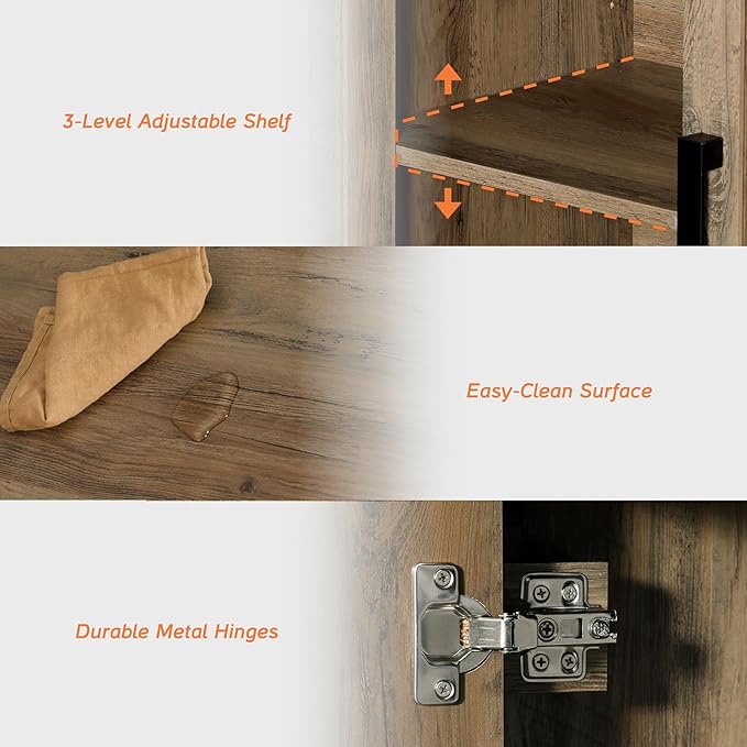 WAMPAT Farmhouse Entertainment Center with Bookshelves, 4-Piece Modular TV Stand with Storage Towers, Glass Doors, Open Shelves, Media Console for Living Room, Home Theater, Brown