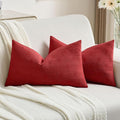 FUTEI Christmas Red Chenille Decorative Throw Pillow Covers 12x20 Inch Set of 2,Soft Cozy Striped Geometric Patterns Lumbar Pillow Cases,Modern Home Decor for Couch Bed Living Room