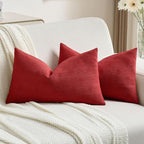 FUTEI Christmas Red Chenille Decorative Throw Pillow Covers 12x20 Inch Set of 2,Soft Cozy Striped Geometric Patterns Lumbar Pillow Cases,Modern Home Decor for Couch Bed Living Room