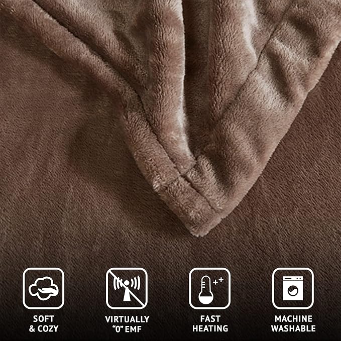 Beautyrest Heated Electric Blanket for Cold Weather, Fast Heating Heated Blanket, Auto Shut Off, Virtually Zero EMF, Multi Heat Setting, UL Certified, Mink Throw (60 inx70 in)