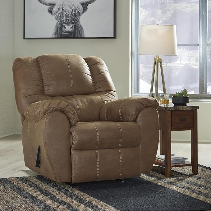 Signature Design by Ashley McGann Faux Leather Oversized Manual Rocker Recliner, Light Brown