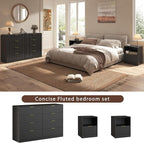 3-Piece Modern Bedroom Furniture Set, Wide 8-Drawer Dresser & 1-Drawer Nightstands Set of 2, Natural Wood Dresser and Nightstand Sets for Bedroom, Hallway, Black
