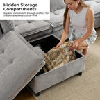 103" Modular Sectional Sofa, L-Shaped Corduroy Comfy Sectional Couches for Living Room, 3-Seater Cloud Couches with 1 Ottoman, Modern Deep Seat Sofa with Large Storage, Grey