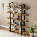 Tribesigns 5-Tier Bookshelf, Vintage Industrial Style Bookcase 72 H x 12 W x 47L Inches (Beige)