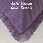 FUTEI Eggplant Purple Velvet Decorative Throw Pillow Covers 16x16 Set of 2,Soft Cozy Edge with Tassels Cushion Case,Boho Modern Home Decor for Couch Bed Living Room