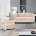 2 Piece Living Room Furniture Set, Velvet Loveseat and Chair Set, Mid Century Modern Upholstered Sofa Couch with Cushions, Comfy Tufted Chesterfield Couches for Living Room, Bedroom, Office