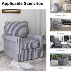 INZOY Swivel Accent Chair Linen Mid Century Modern Chair, Comfy Swivel Barrel Reading Chair, Upholstered Square Chair for Living Room Bedroom Small Spaces, Fully Assembled, Blue Stripe
