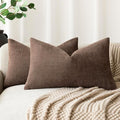 Foindtower Pack of 2 Soft Textured Chenille Throw Decorative Pillow Covers Lumbar Accent Solid Cushion Cover Cozy Neutral Farmhouse Pillow Case for Couch Sofa Bedroom Living Room 12x20 Inch, Chocolate
