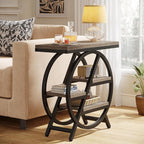Tribesigns End Table for Living Room, 3-Tier Narrow Side Table with Storage, Wood Sofa Side Table with Geometric Metal Frame, Industrial Nightstand and Bedside Table for Bedroom, Grey