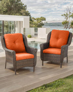 Patio Wicker Chairs Outdoor Furniture Chair - Set of 2 Outside All Weather Lawn Dining Brown Rattan Armchair with High Back&Deep Seating for Deck Porch Balcony Backyard Garden - Orange