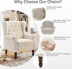 Lumibee High Back Accent Chair Set of 2,Upholstered Wingback Armchair with Solid Wood Legs for Small Spaces,Comfy Single Sofa Chair for Living Room,Bedroom,Office-Beige