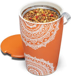 Tea Forte Double-Walled Ceramic Kati Cup, Removable Stainless Steel Infuser Basket and Lid, Steeps 12 oz Loose Leaf Tea, Dishwasher & Microwave Safe, Chakra